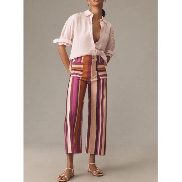 Anthropologie The Colette Cropped Wide-Leg Pants by Maeve Plum Stripe 24 - Picture 4 of 13